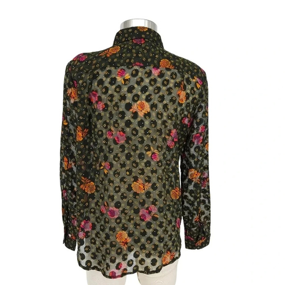 Ann Taylor LOFT Shirt Sheer Polka Dot Floral Long Sleeve Button Collared Top - Picture 4 of 7